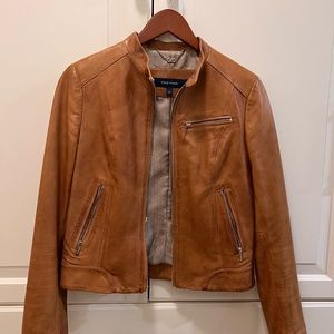 Cole Haan tan Leather Moto Jacket